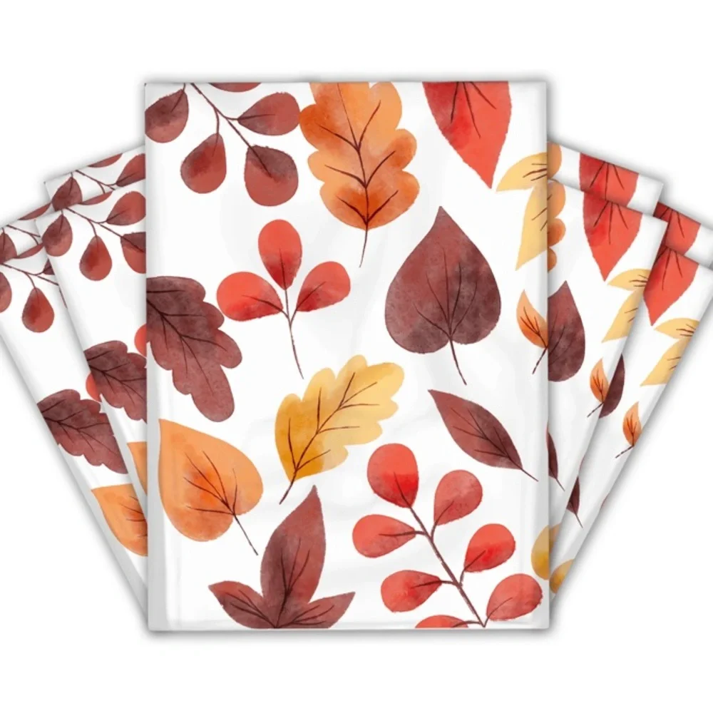 Thankful For You Fall Leaves Poly Mailers Set of 20 10x13 Autumn Orange Red Tan